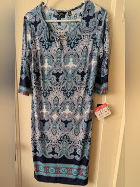 Mlle Gabrielle Blue Printed Shift Dress - Women's